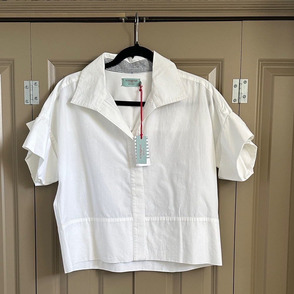 NWT Voyageur by MERSEA Sailor Button Down Shirt in White- size: Small